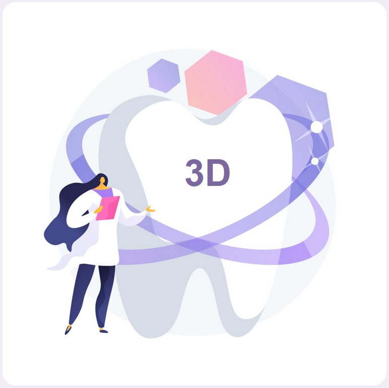 Ilustración mujer junto a diente grande